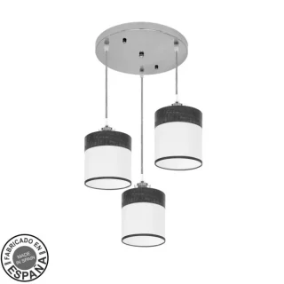 Plafon Cloe 3xE27 Cromo/Blanco-Madera Negra 42x42cm | Abrila | 175483009