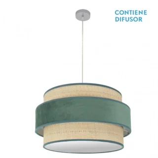 Lámpara Colgante Reyes 3xE27 Cromo/Natural-Verde 60cm | Abrila | 177496006