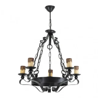 Lámpara Rústica 5xE27 Medieval Negra 55x55cm | Fabrilamp/Abrila | 1.505/5-NEGRO